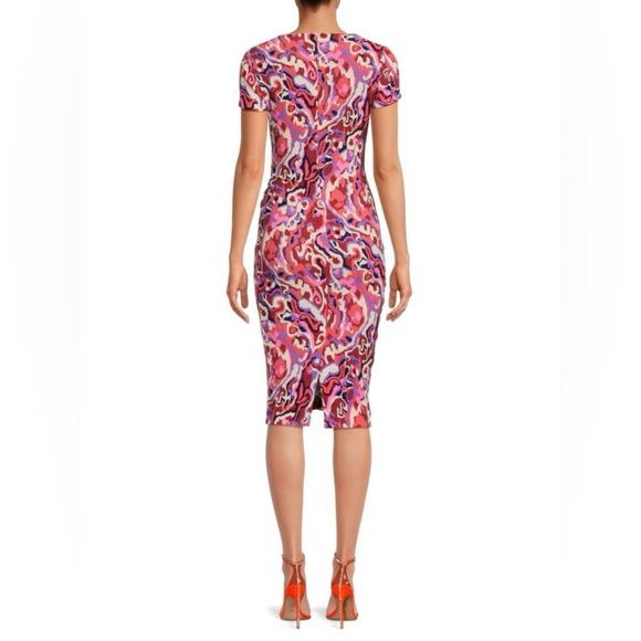 ba&sh Pleated Midi Multicolour Printed Textured Crepe Crinkle Short Sleeve Dress - Picture 15 of 17